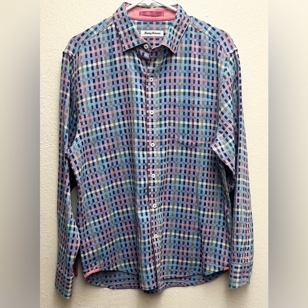 Tommy Bahama Mens Long Sleeve Button Up Shirt Multicolor Stripes/Checks Sz M EUC